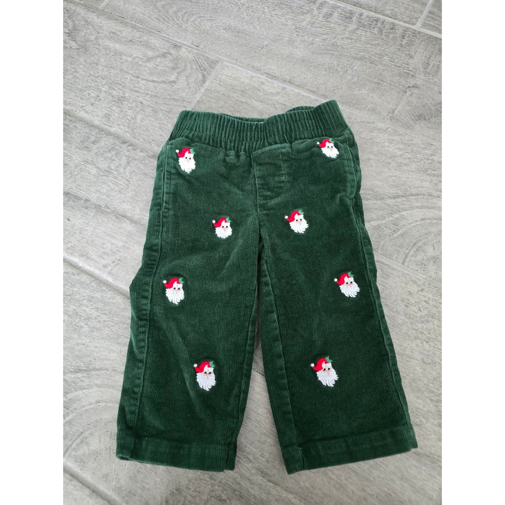 The Beaufort Bonnet Company Green Corduroy Santa Embroidered Pant 6-12 Christmas
